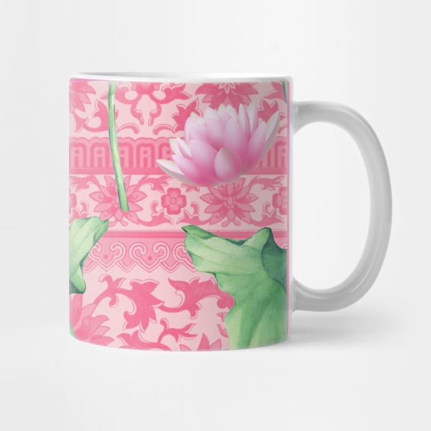 Hong Kong Lotus Pink and Green with Floral Pastel Pink Pattern by CRAFTY BITCH